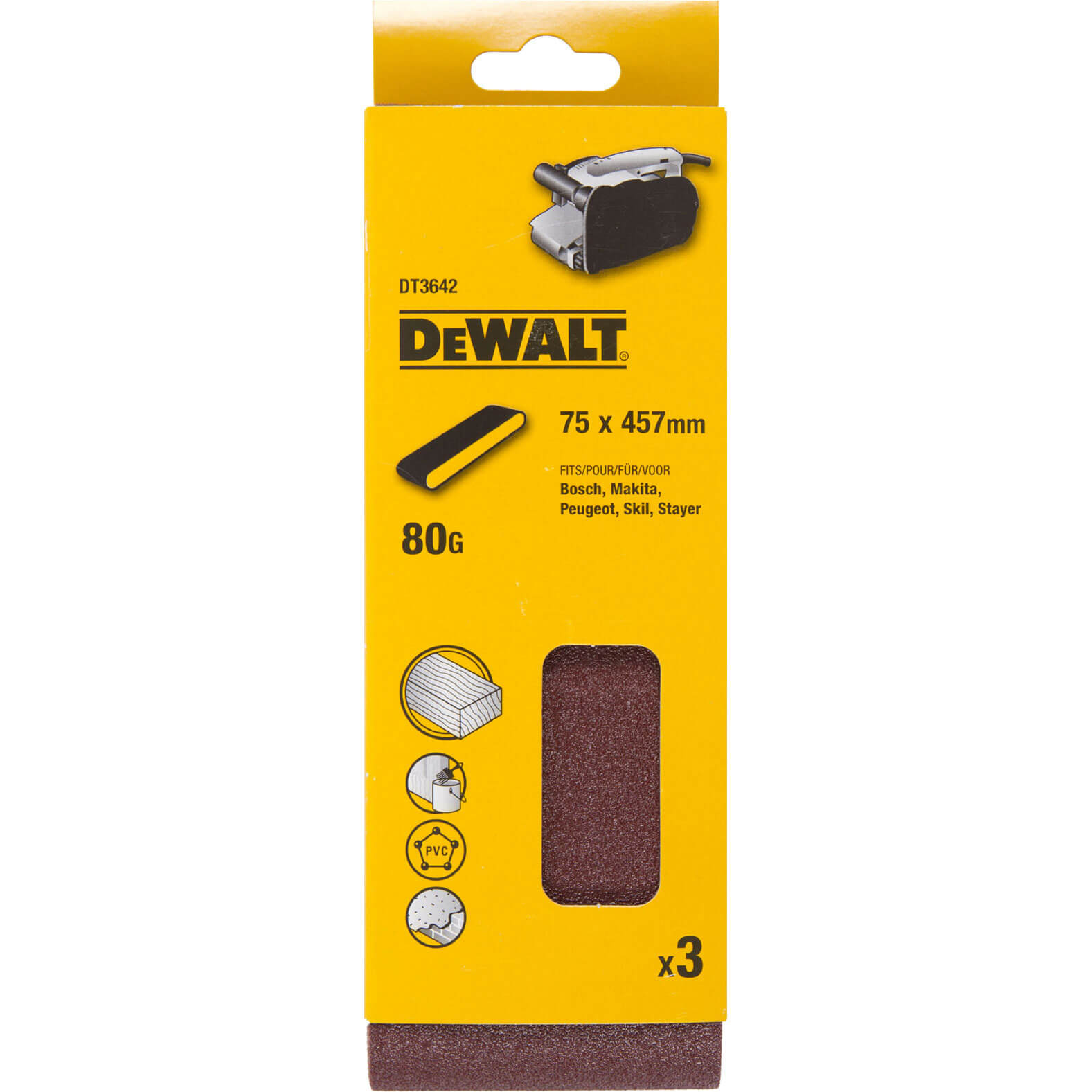 Photo of Dewalt 75 X 457mm Multi Purpose Sanding Belts 75mm X 457mm 80g Pack Of 3
