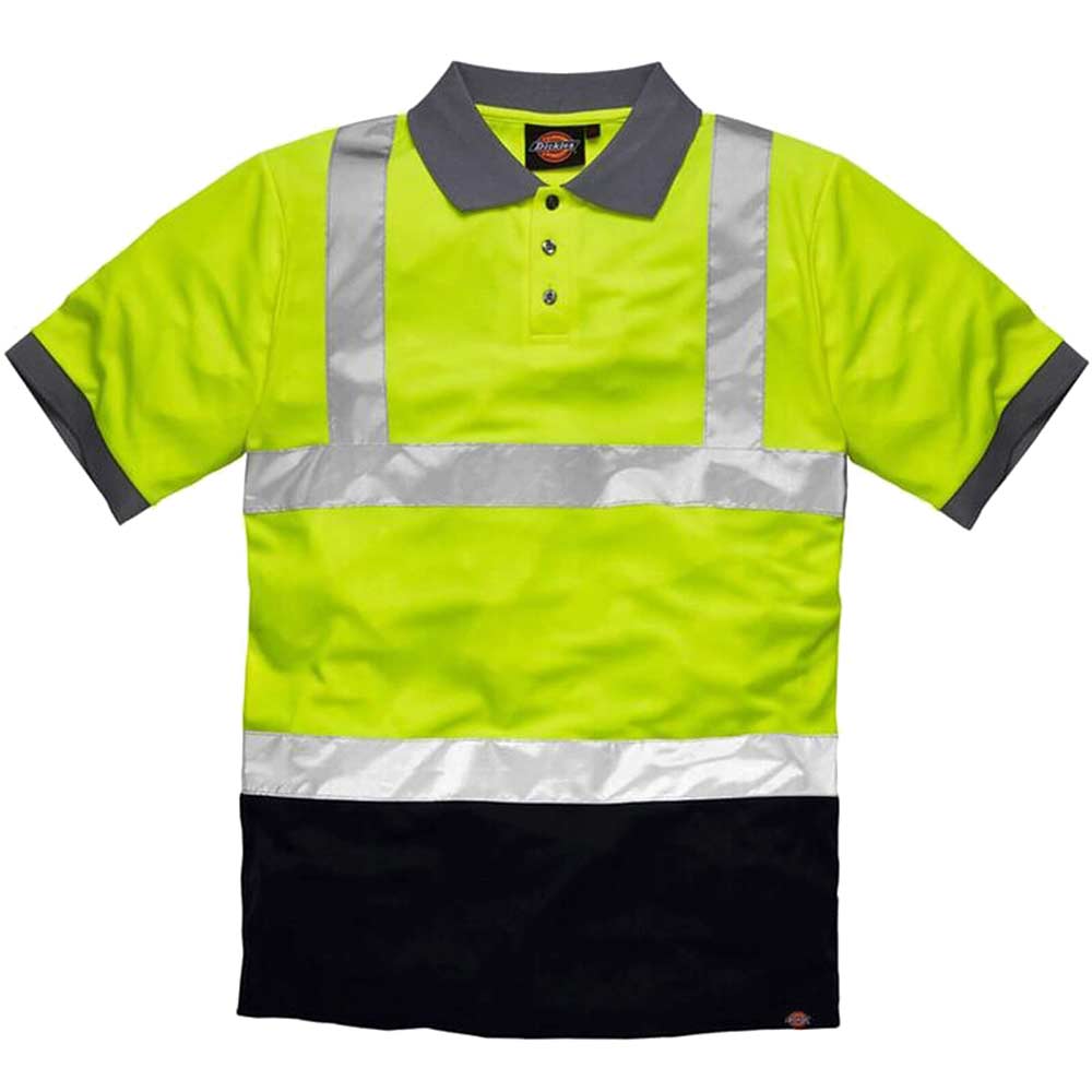 Image of Dickies Mens Two Tone Hi Vis Polo Shirt Yellow / Navy 2XL
