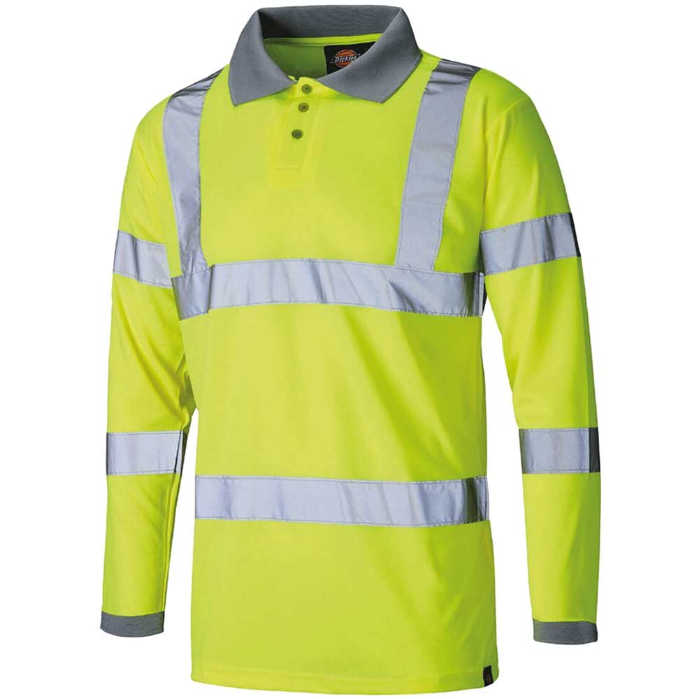 Image of Dickies Mens Hi Vis Long Sleeve Polo Shirt Yellow S
