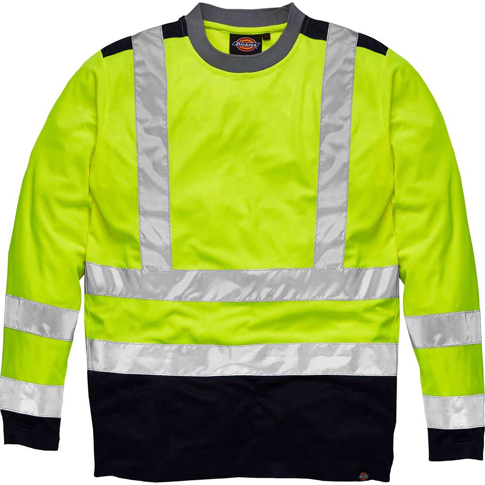 Image of Dickies Two Tone Hi Vis Long Sleeved T Shirt Yellow / Navy S