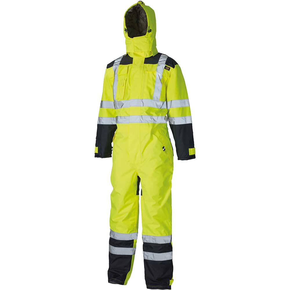 Image of Dickies Hi Vis Waterproof Safety Overall Yellow / Navy L