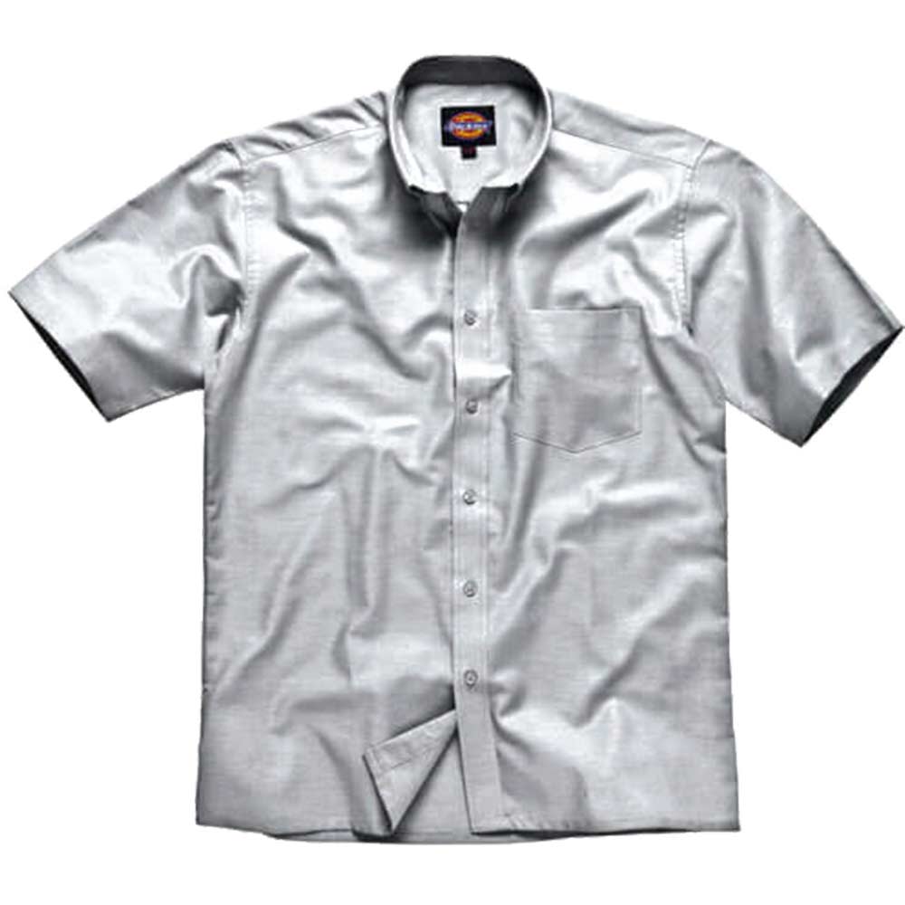 Image of Dickies Mens Oxford Weave Short Sleeve Shirt Silver Grey Size 15