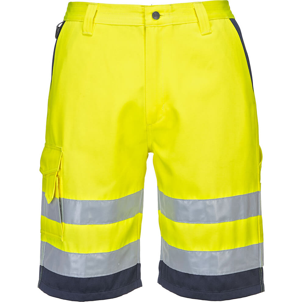 Image of Portwest Mens Class 1 Hi Vis Poly Cotton Shorts Yellow / Navy M
