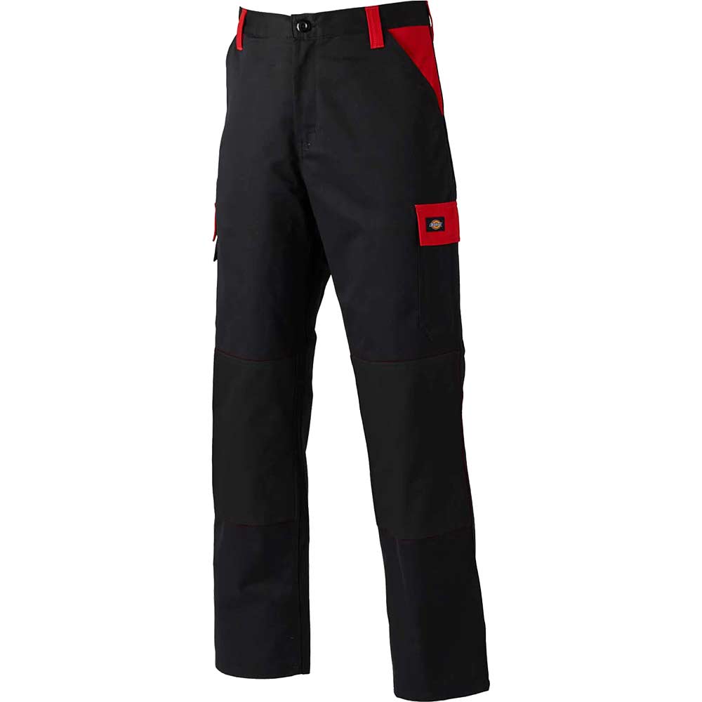 black trousers with red and white stripe