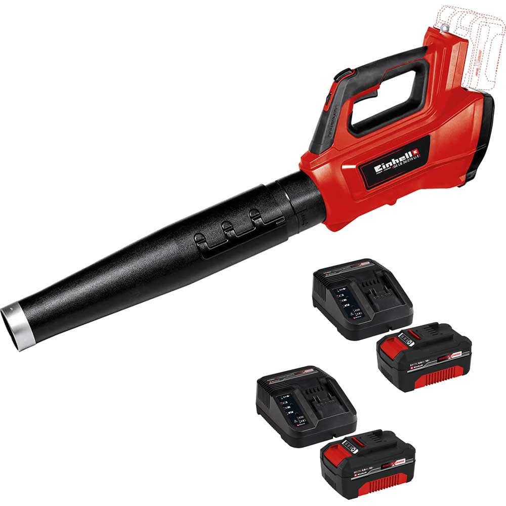 Einhell GE-LB 36/210 Li E 36v Cordless Brushless Garden Leaf Blower (Uses 2 x 18v) 2 x 4ah Li-ion Charger