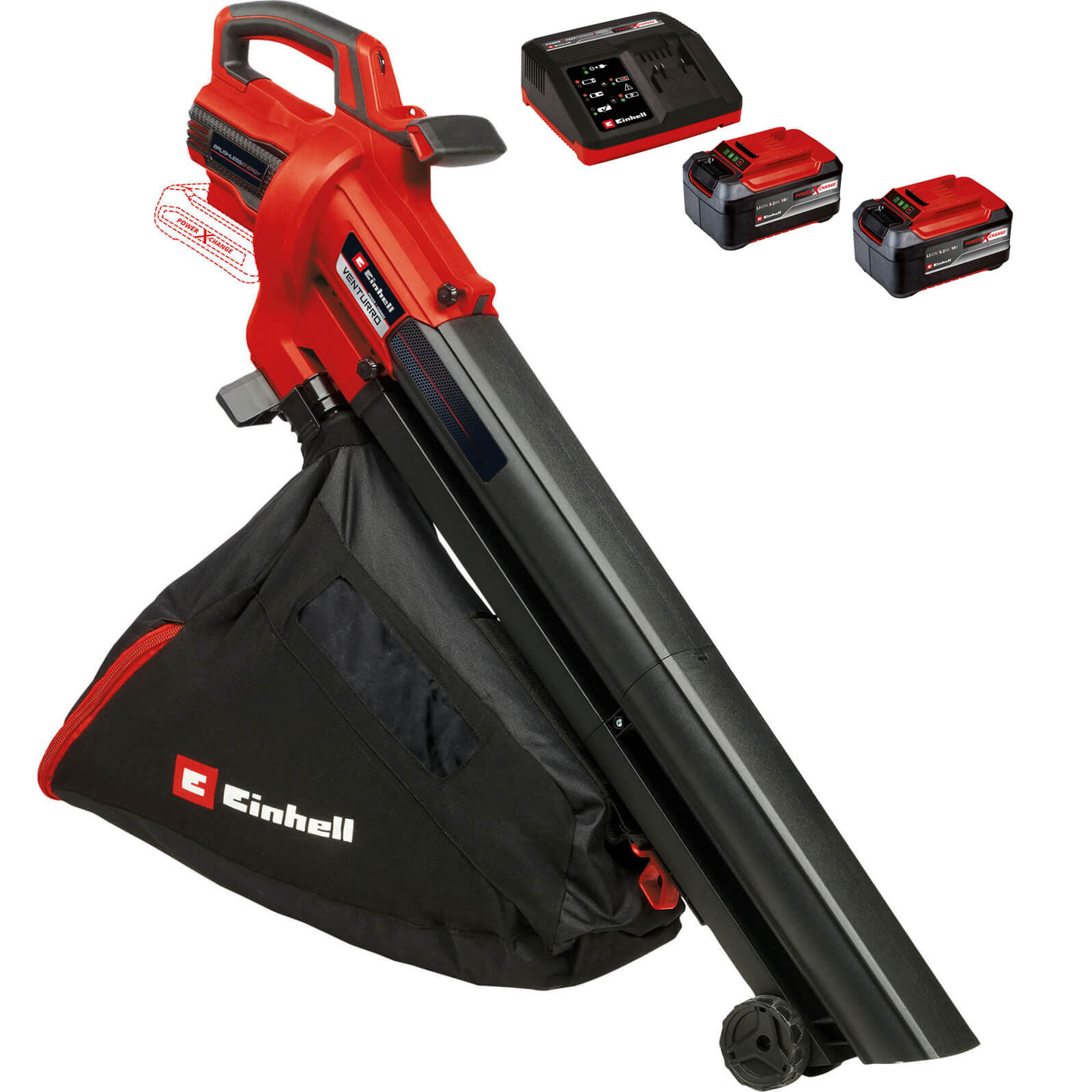 Einhell VENTURRO 18/210 18v Cordless Brushless Leaf Blower and Vacuum 2 x 5.2ah Li-ion Charger