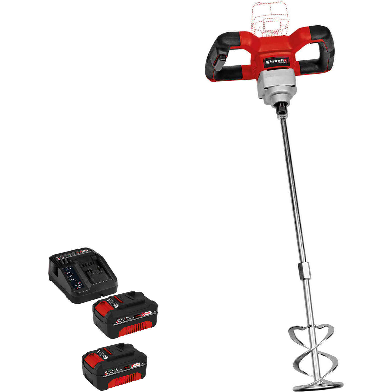 Image of Einhell TE-MX 18 Li 18v Cordless Paint and Plaster Mixer 2 x 4ah Li-ion Charger No Case