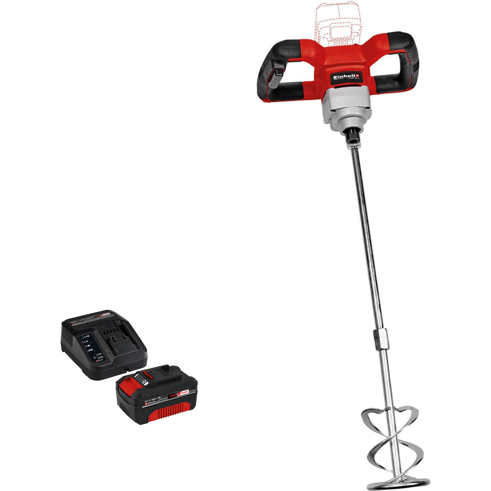 Image of Einhell TE-MX 18 Li 18v Cordless Paint and Plaster Mixer 1 x 4ah Li-ion Charger No Case