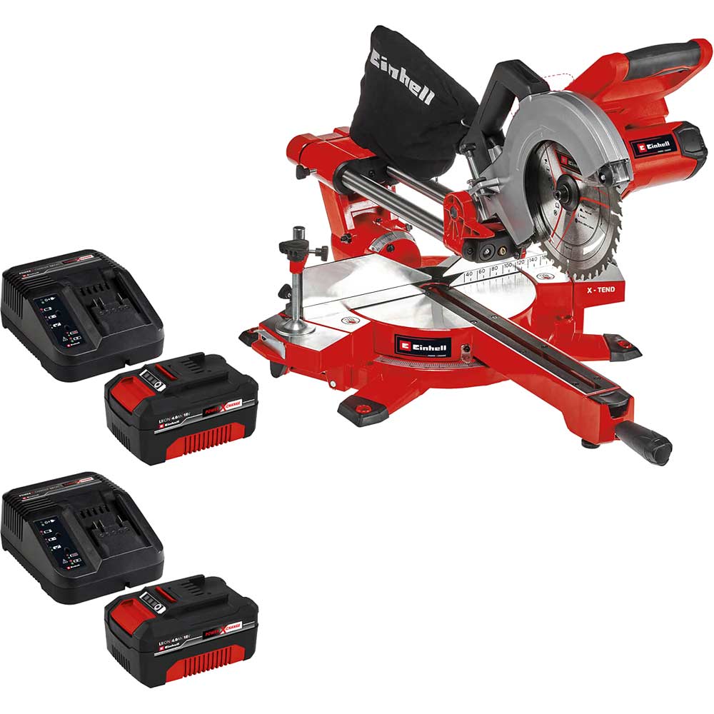 Image of Einhell TE-SM 36/210 36v Cordless Sliding Mitre Saw 210mm 2 x 4ah Li-ion Charger No Case