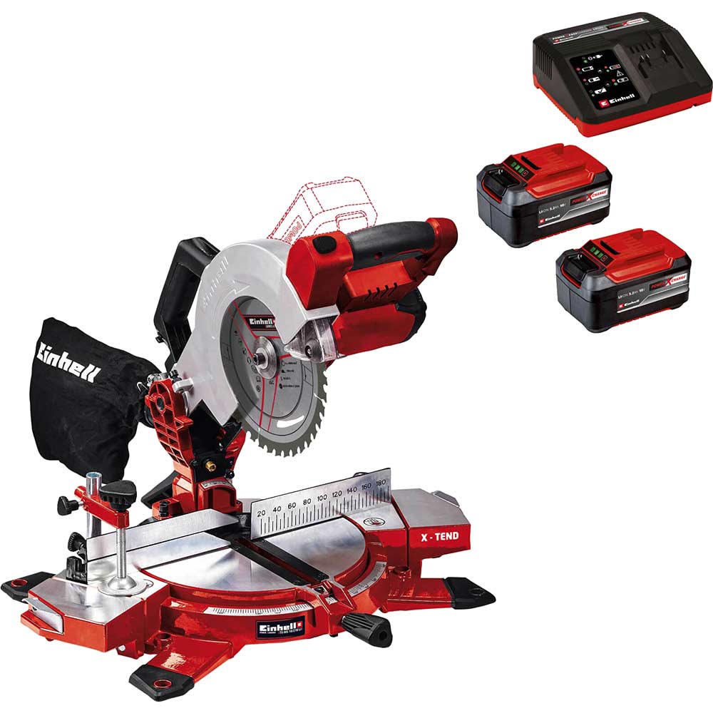 Einhell TE-MS 18/210 Li 18v Cordless Compound Mitre Saw 210mm 2 x 5.2ah Li-ion Charger No Case