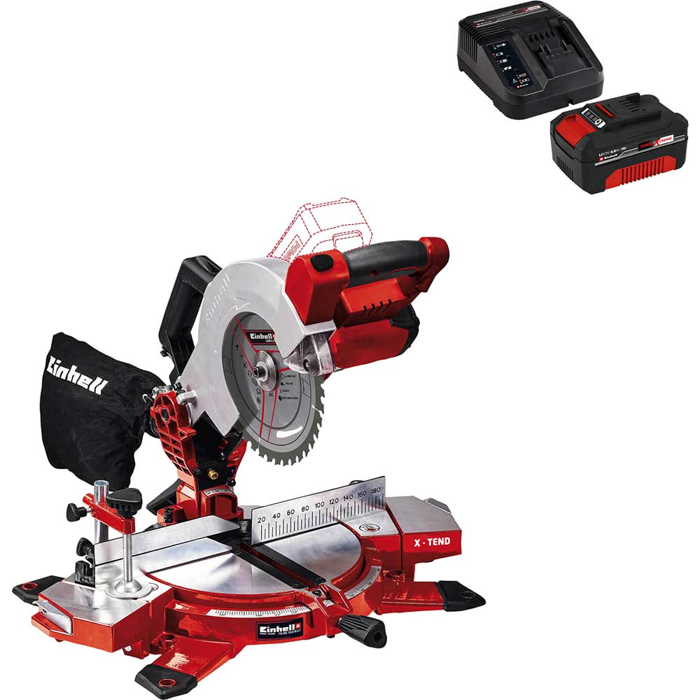 Einhell TE-MS 18/210 Li 18v Cordless Compound Mitre Saw 210mm 1 x 4ah Li-ion Charger No Case