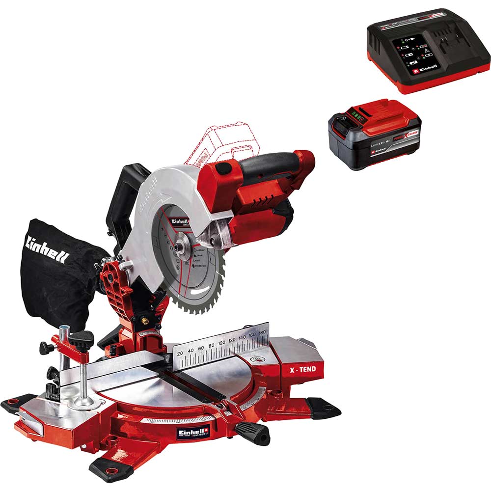 Image of Einhell TE-MS 18/210 Li 18v Cordless Compound Mitre Saw 210mm 1 x 5.2ah Li-ion Charger No Case