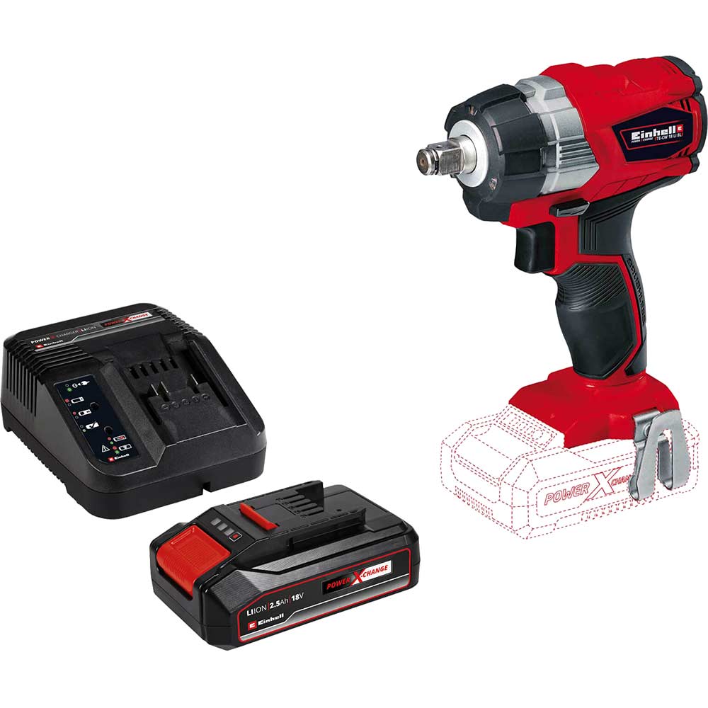 Image of Einhell TE-CW 18 Li BL 18v Cordless Brushless Impact Wrench 1 x 2.5ah Li-ion Charger No Case