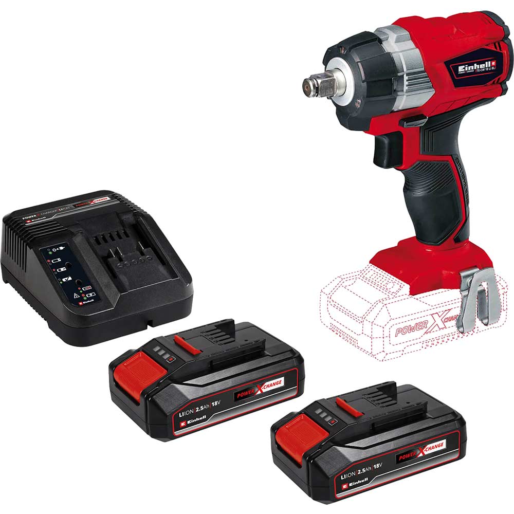 Image of Einhell TE-CW 18 Li BL 18v Cordless Brushless Impact Wrench 2 x 2.5ah Li-ion Charger No Case