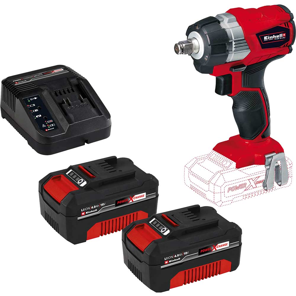 Image of Einhell TE-CW 18 Li BL 18v Cordless Brushless Impact Wrench 2 x 4ah Li-ion Charger No Case