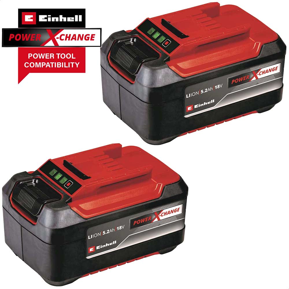 Einhell Genuine Power X-Change 18v Cordless Slim Plus Twin Pack Li-ion Batteries 5.2ah 5.2ah