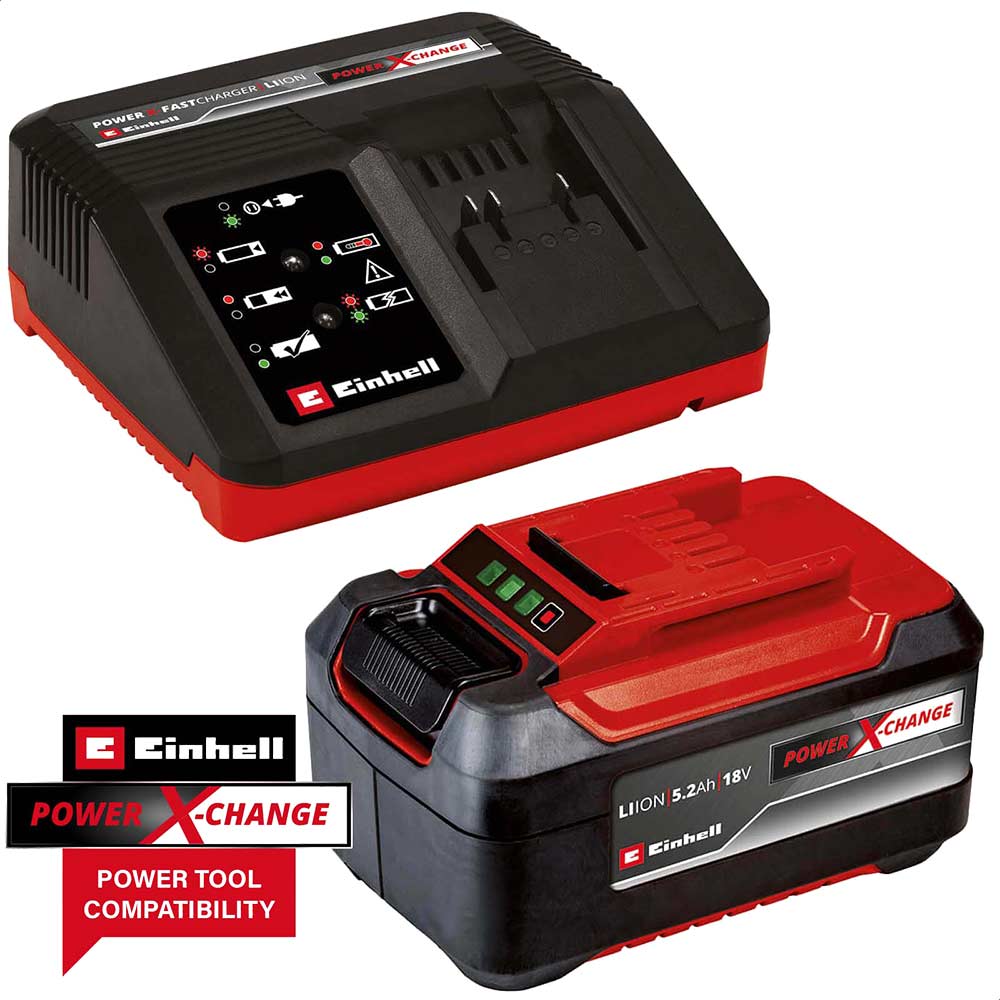 Einhell Genuine Power X-Change 18v Cordless Slim Plus Li-ion Battery 5.2ah and Charger 5.2ah