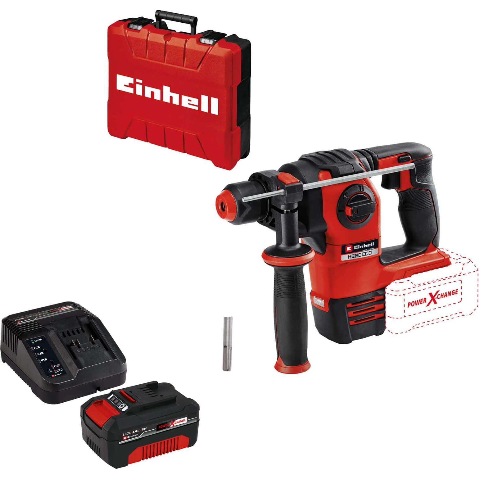 Einhell HEROCCO 18v Cordless Brushless SDS Plus Rotary Hammer Drill 1 x 4ah Li-ion Charger Case