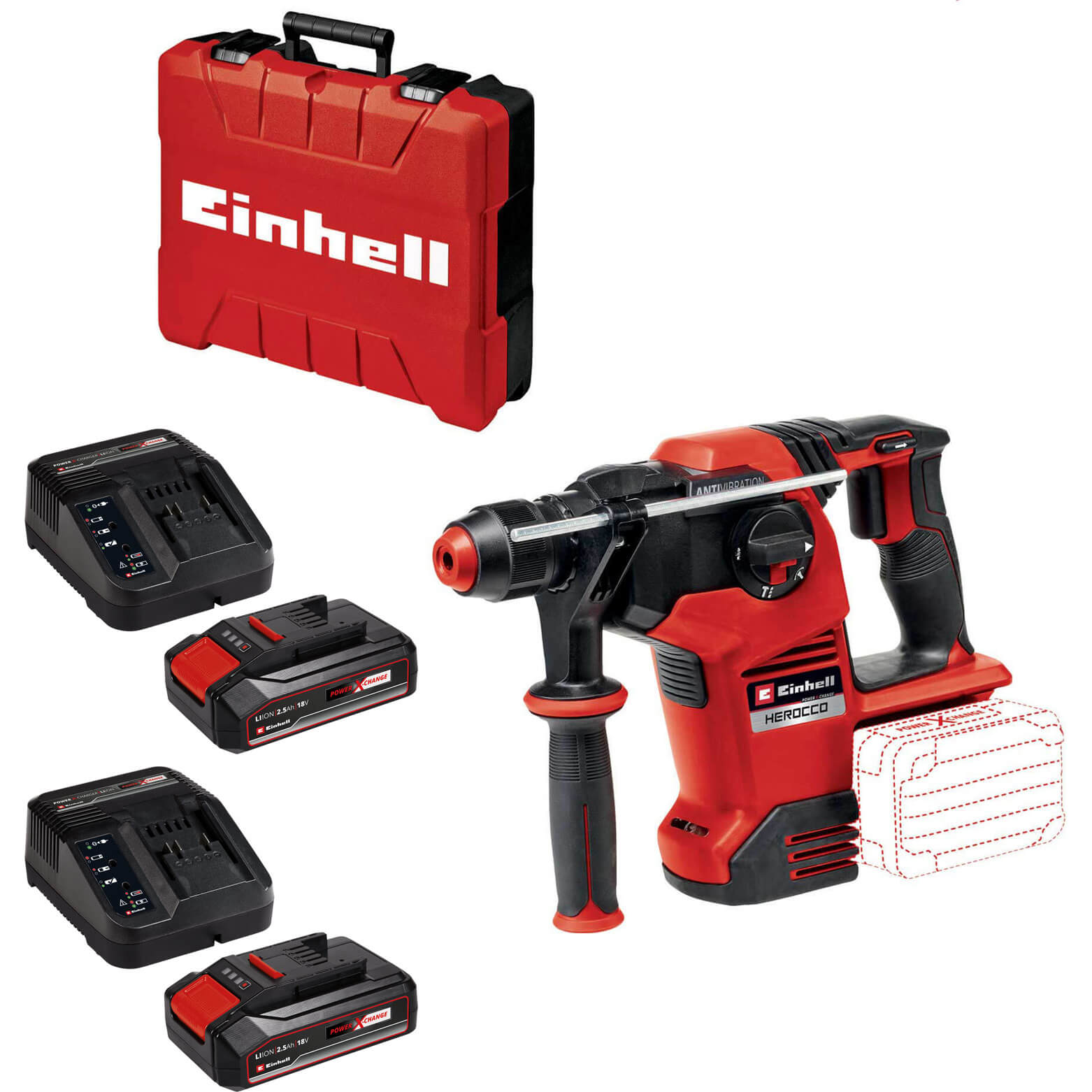 Einhell HEROCCO 36/28 36v Cordless Brushless SDS Plus Rotary Hammer Drill 2 x 2.5ah Li-ion Charger Case