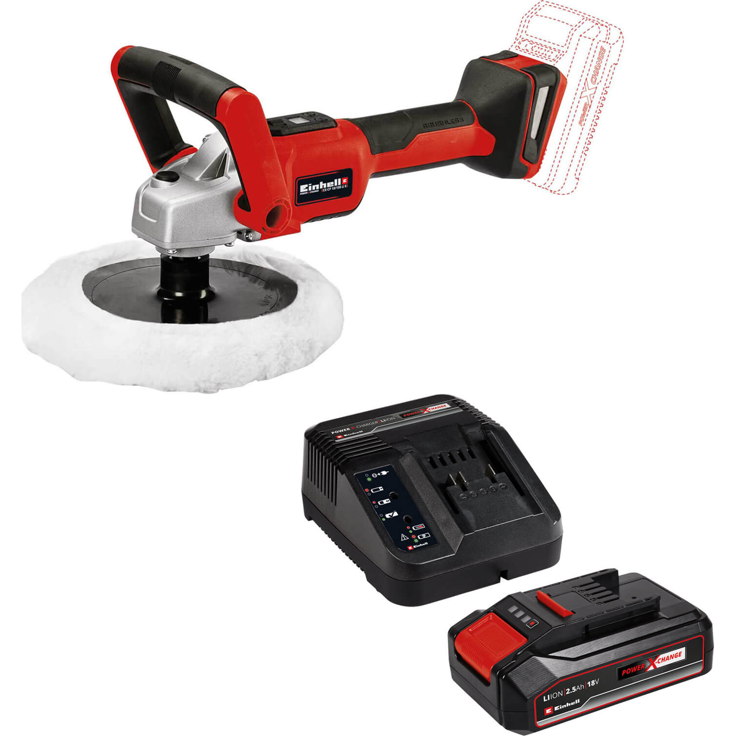 Image of Einhell CE-CP 18/180 Li 18v Cordless Polisher and Sander 180mm 1 x 2.5ah Li-ion Charger No Case