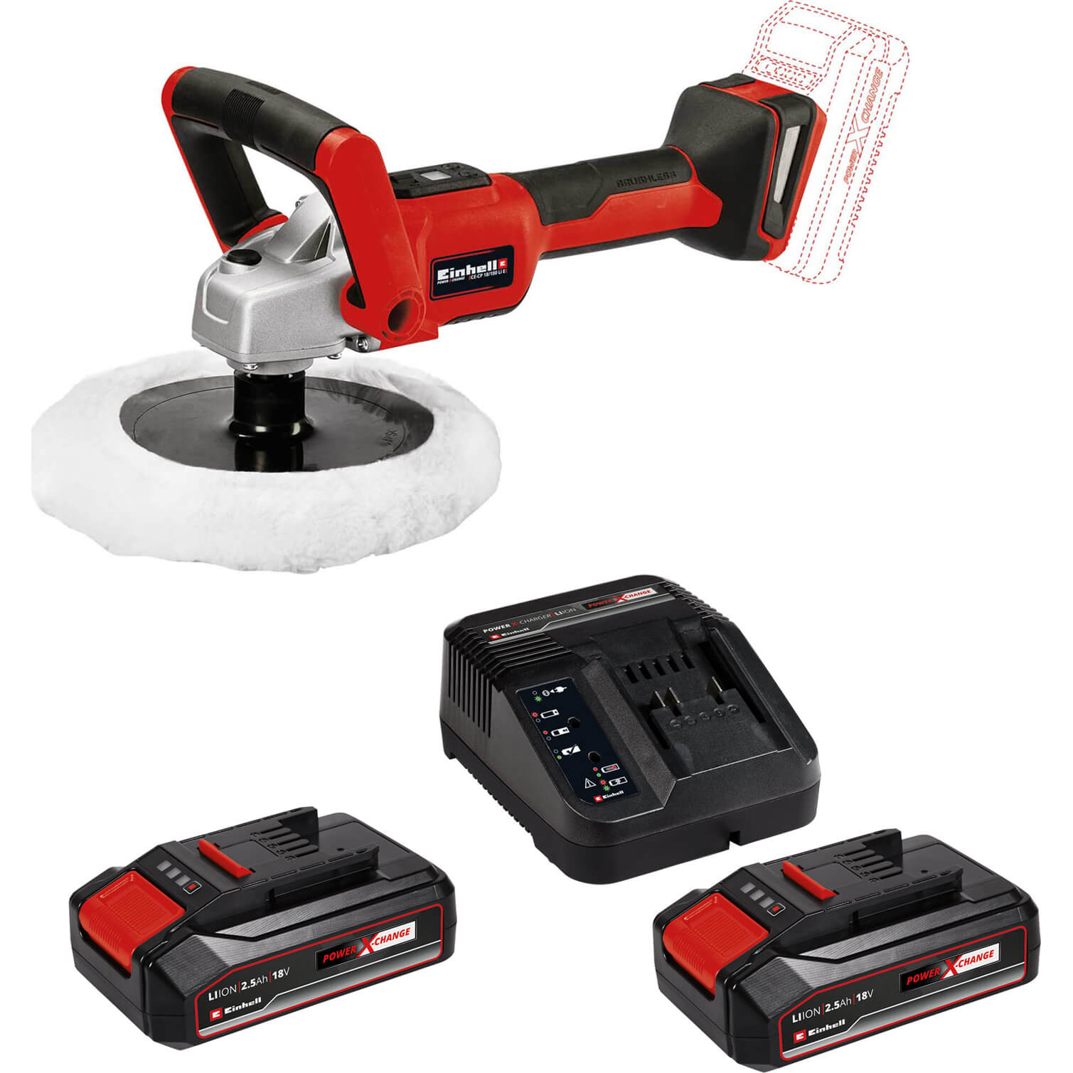 Image of Einhell CE-CP 18/180 Li 18v Cordless Polisher and Sander 180mm 2 x 2.5ah Li-ion Charger No Case