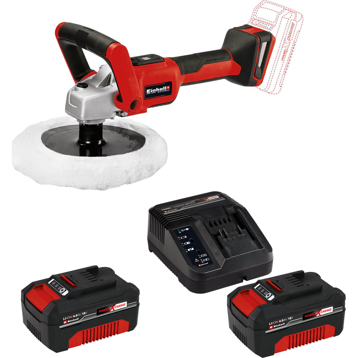 Image of Einhell CE-CP 18/180 Li 18v Cordless Polisher and Sander 180mm 2 x 4ah Li-ion Charger No Case