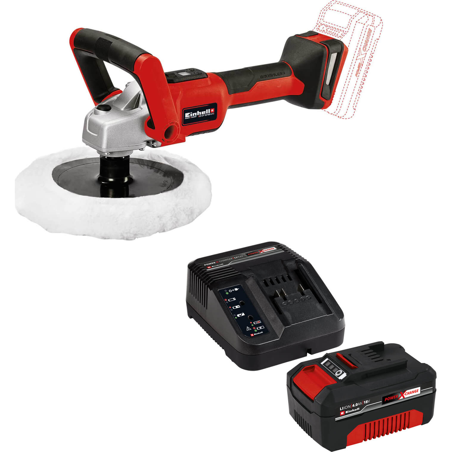 Image of Einhell CE-CP 18/180 Li 18v Cordless Polisher and Sander 180mm 1 x 4ah Li-ion Charger No Case