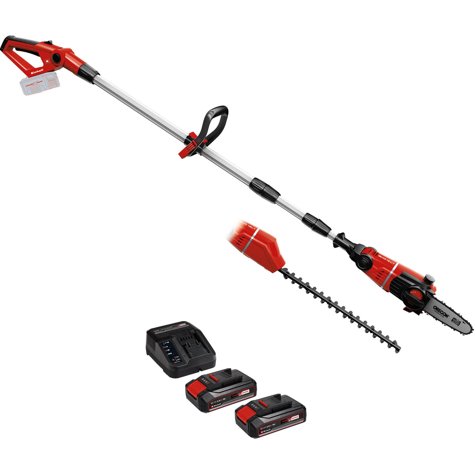 Einhell GE-HC 18 Li T 18v Cordless Telescopic Pole Pruner and Hedge Trimmer 2 x 2.5ah Li-ion Charger