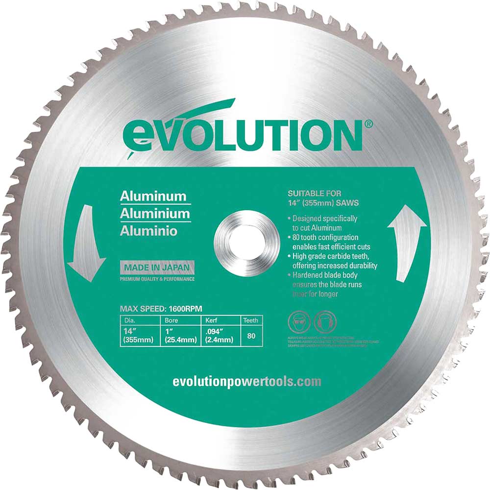 Photo of Evolution Aluminium Cutting Saw Blade 355mm 80t 25.4mm