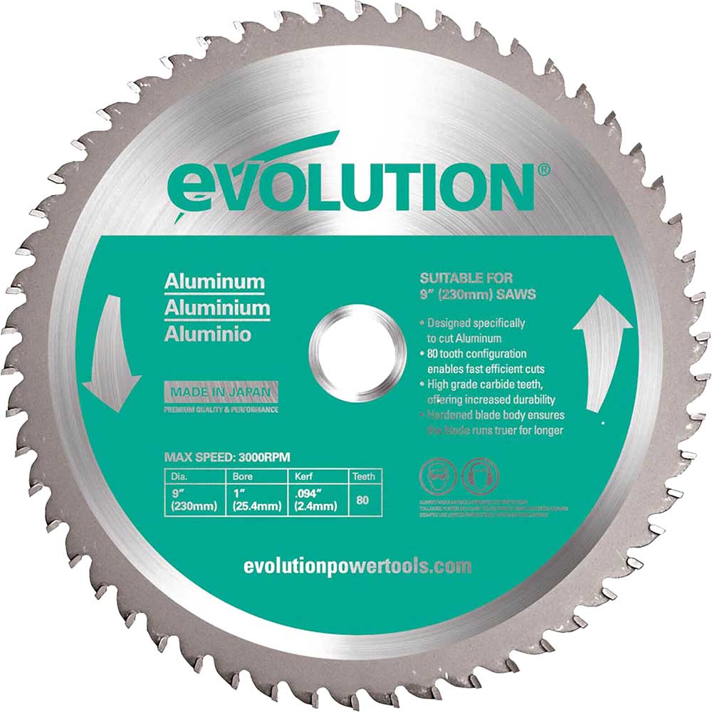 Photo of Evolution Aluminium Cutting Saw Blade 230mm 80t 25.4mm