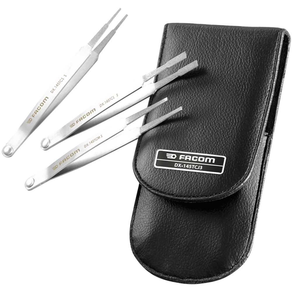 Photo of Facom 3 Piece Diamond Coated Contact Cleaning Tweezer Set