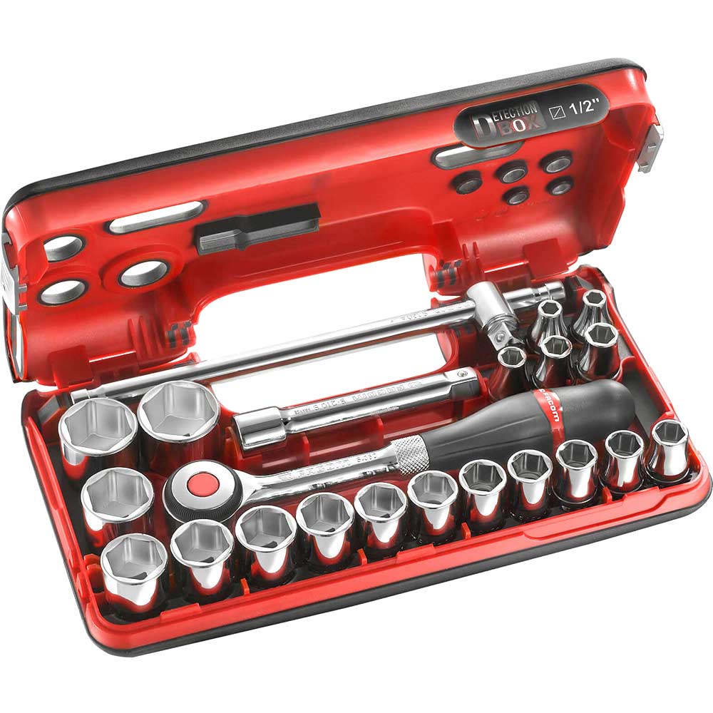 22 Piece 1/2" Drive Socket Set Metric in Detection Box Socket Sets