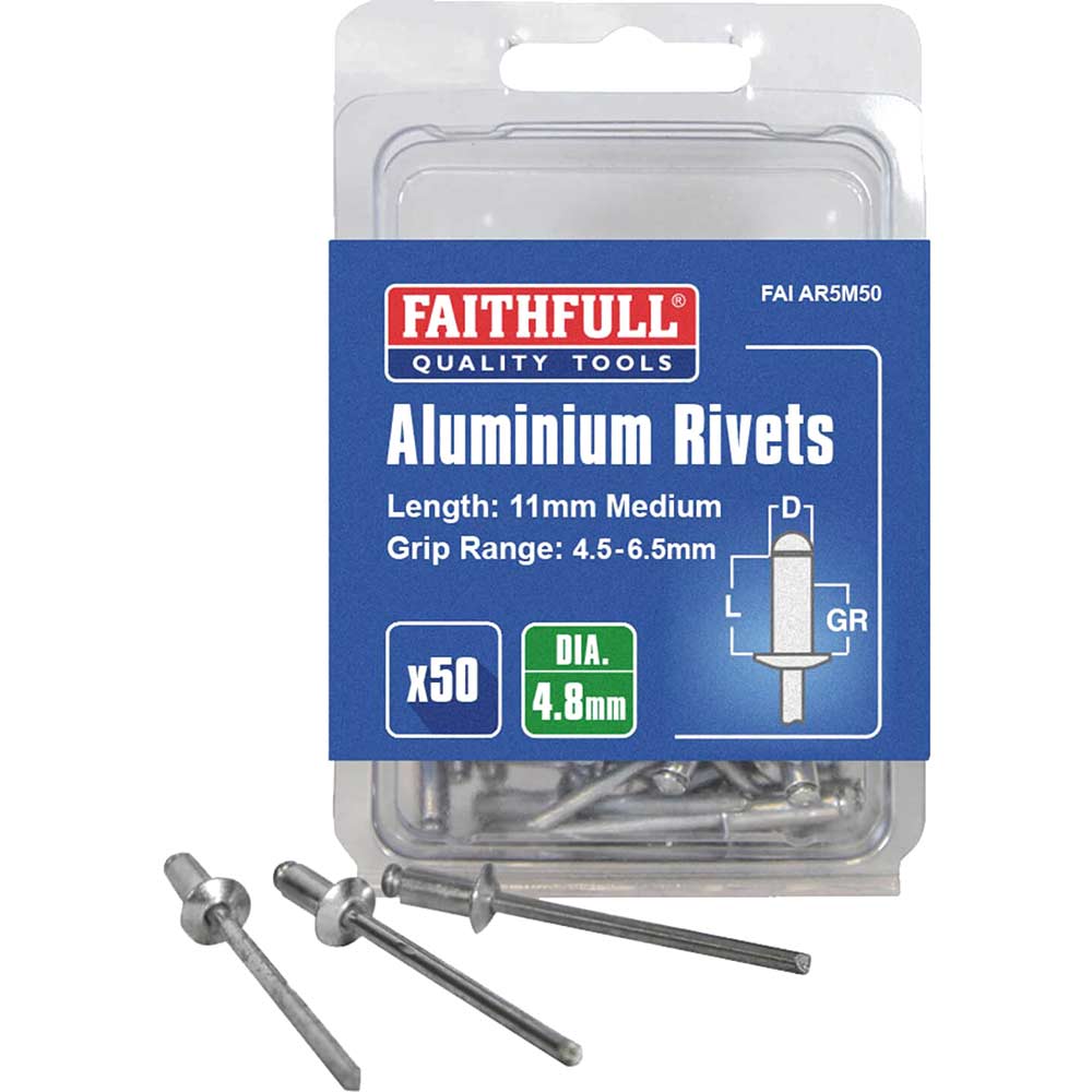 Image of Faithfull Aluminium Pop Rivets 4.8mm 11mm Pack of 50