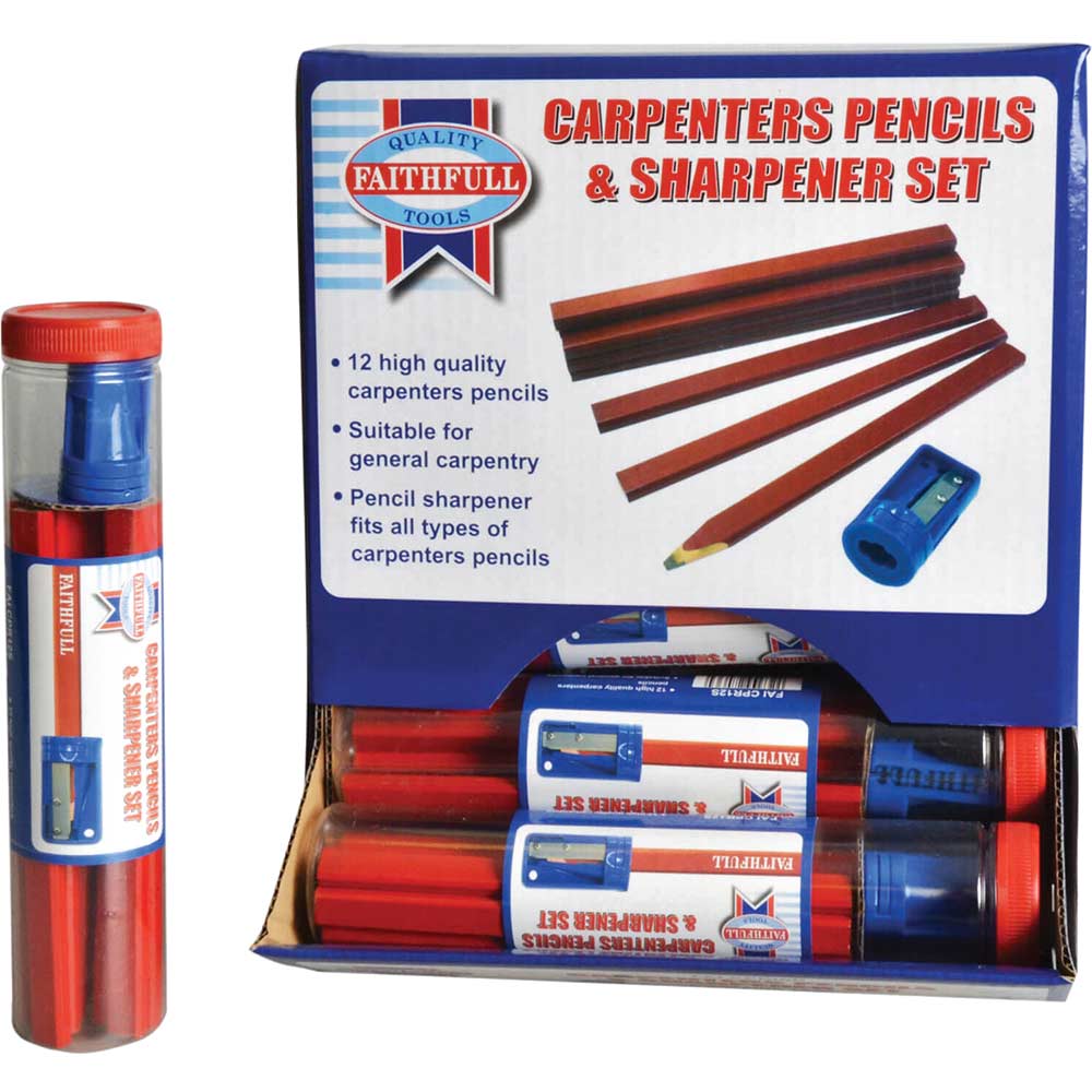 Image of Faithfull Carpenters Pencils and Sharpener Pack of 12