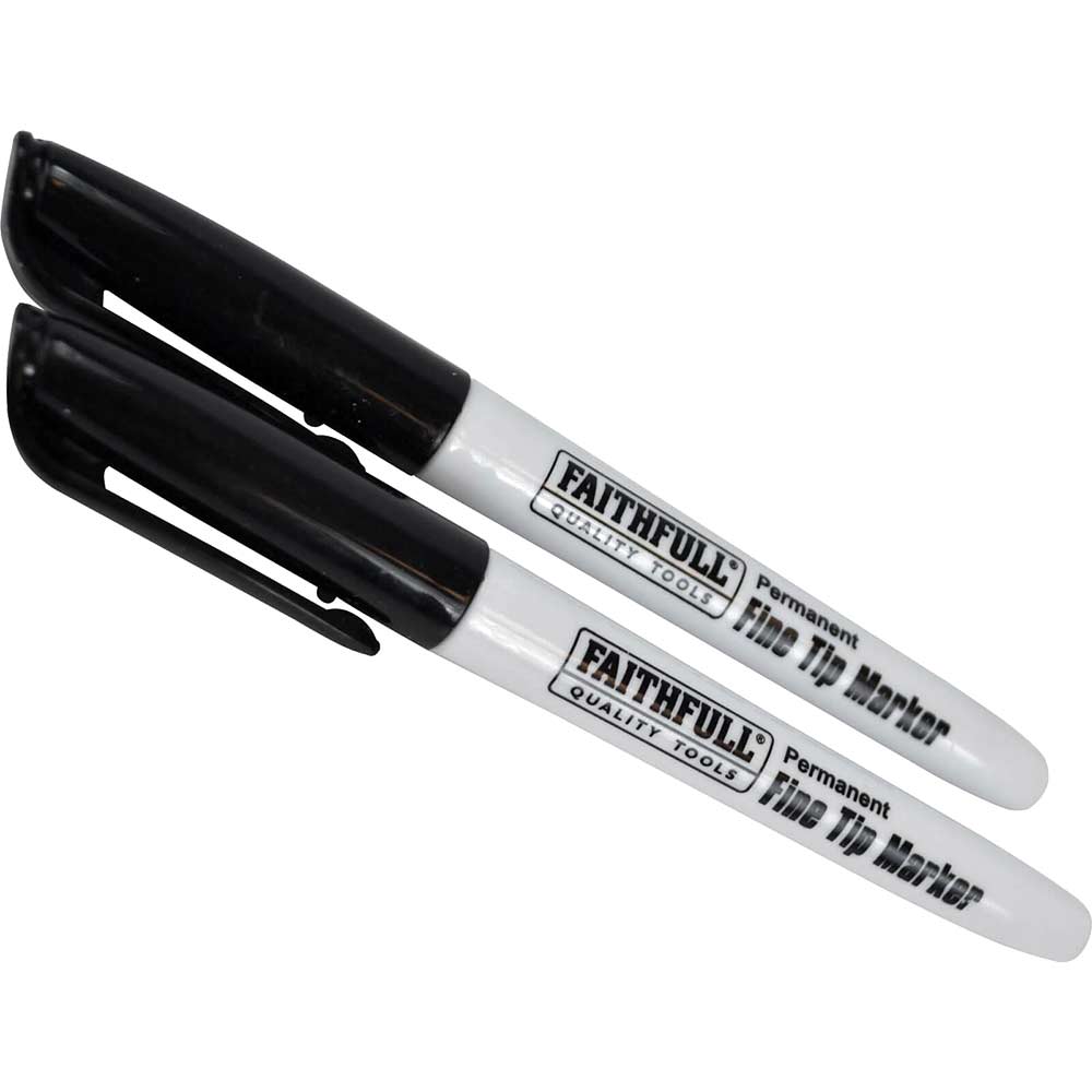 Photo of Faithfull Fine Tip Permanent Marker Pen Black Pack Of 2