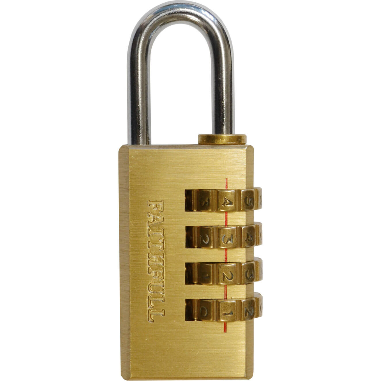 Click to view product details and reviews for Faithfull Brass Combination Padlock 20mm Standard.