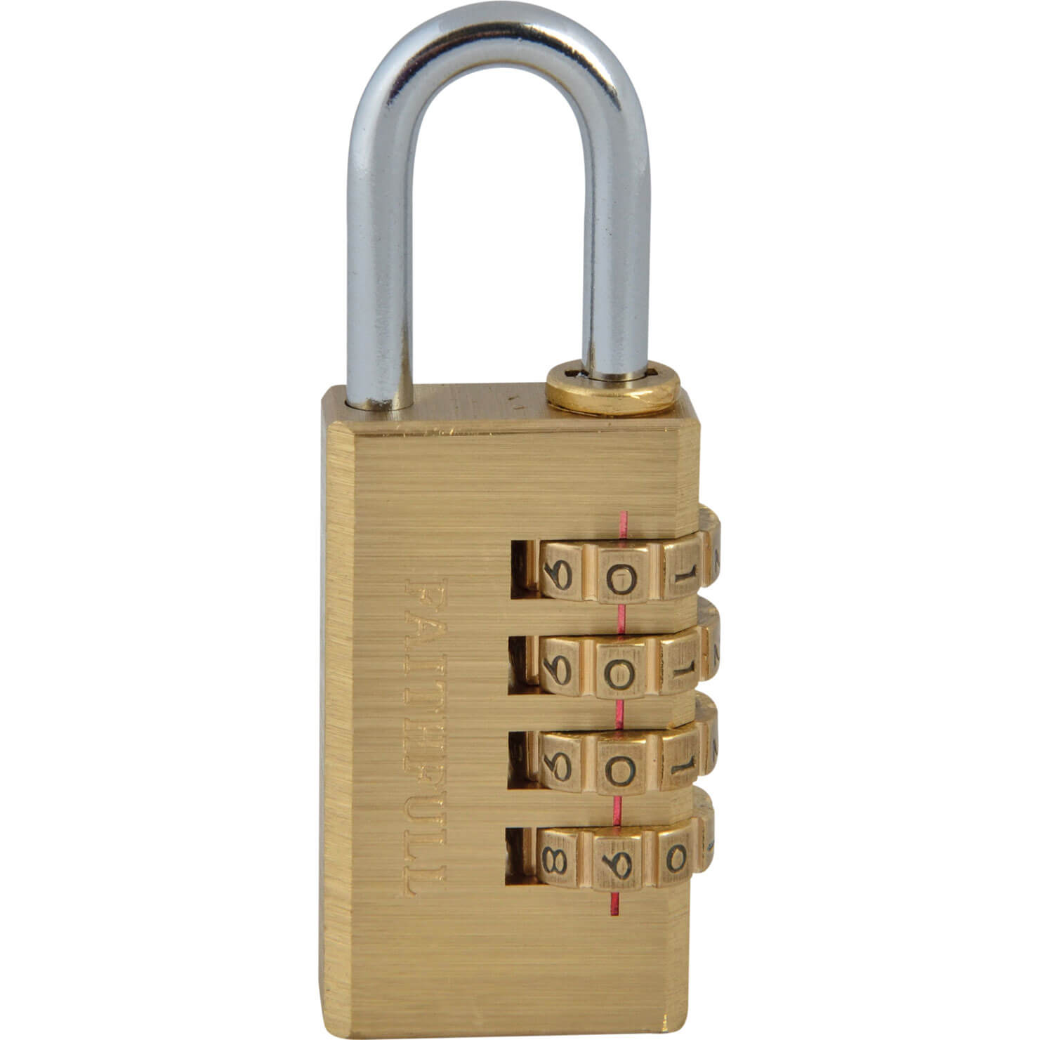 Click to view product details and reviews for Faithfull Brass Combination Padlock 28mm Standard.