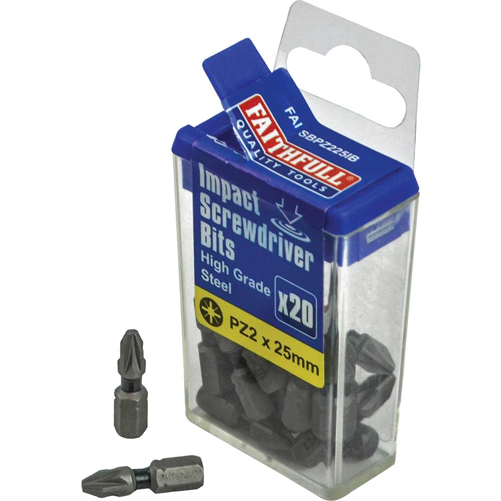 Photo of Faithfull Pozidriv Impact Screwdriver Bits Pz2 25mm Pack Of 20