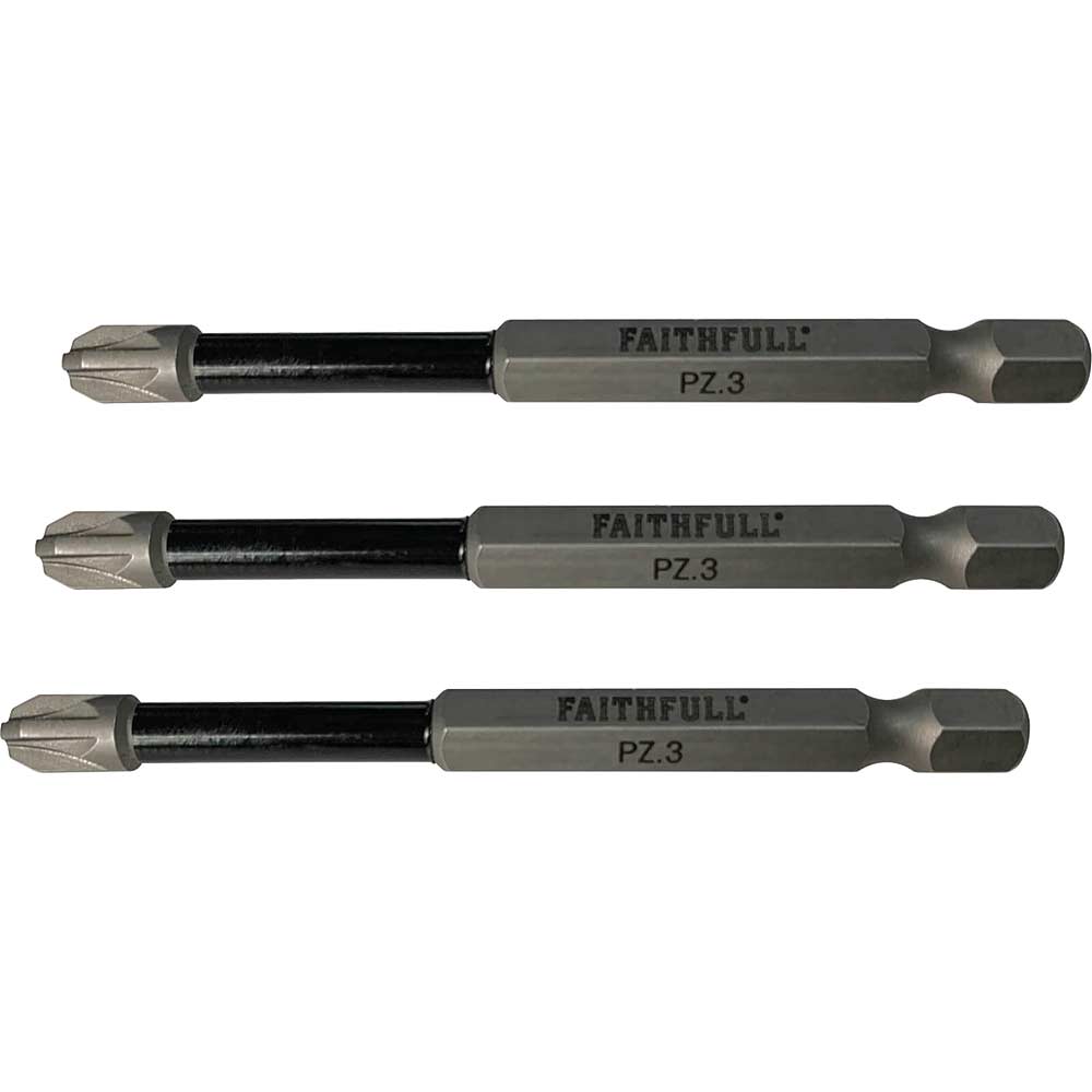 Photo of Faithfull Pozidriv Impact Screwdriver Bits Pz3 75mm Pack Of 3