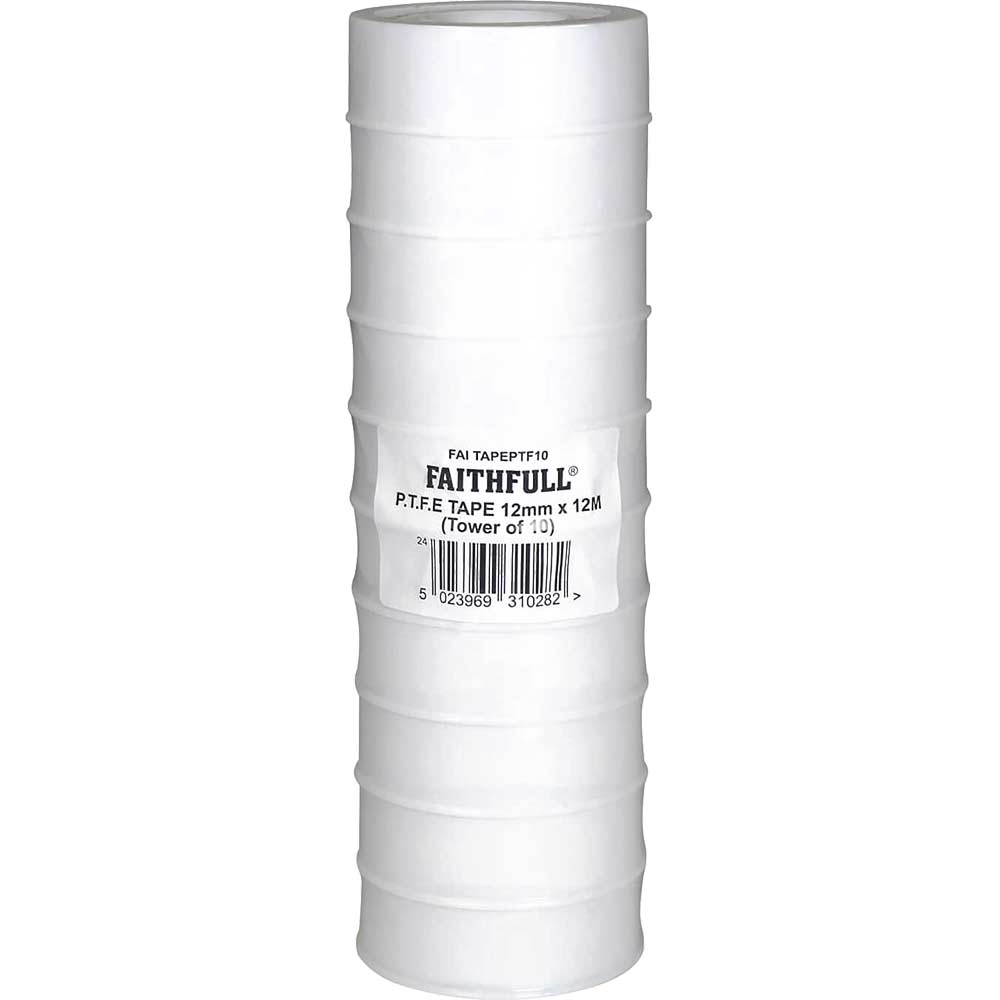 Image of Faithfull PTFE Tape Pack of 10 White 12mm 12m