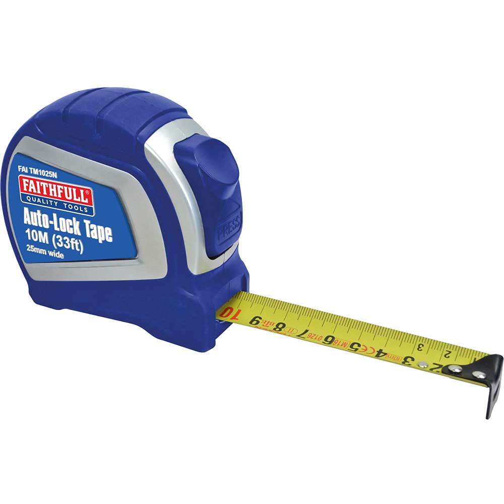 Photo of Faithfull Auto-lock Tape Measure Imperial & Metric 33ft / 10m 25mm