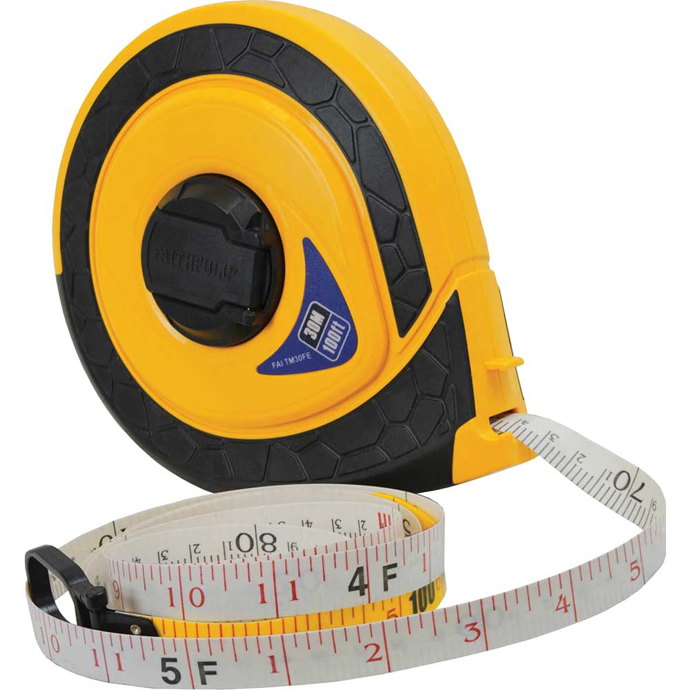 Photo of Faithfull Fully Enclosed Abs Fibreglass Long Tape Imperial & Metric 100ft / 30m 13mm