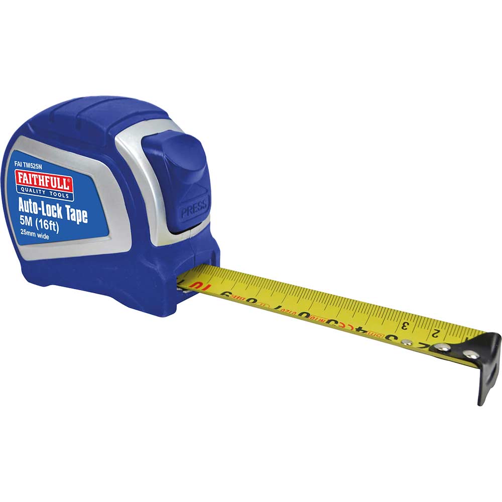 Photo of Faithfull Auto-lock Tape Measure Imperial & Metric 16ft / 5m 25mm