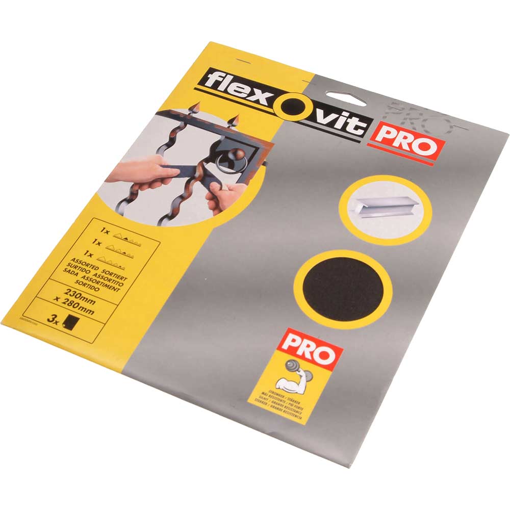 Image of Flexovit Emery Cloth Sanding Sheets Coarse Pack of 3