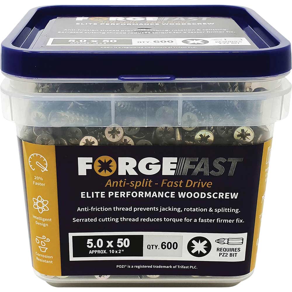 Photo of Forgefix Forgefast Pozi Elite Performance Wood Screw 5mm 50mm Pack Of 600