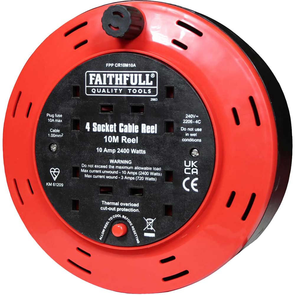 Image of Faithfull 4 Socket Cable Extension Reel 240v 10m