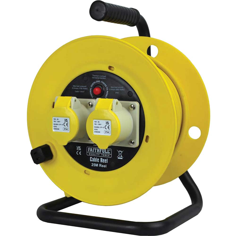 Image of Faithfull 2 Socket Cable Extension Reel 110v 25m