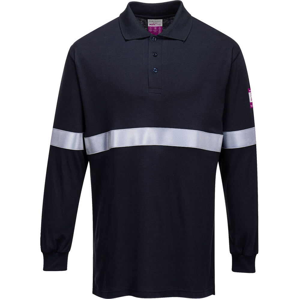 Image of Modaflame Mens Anti Static Flame Resistant Long Sleeve Polo Shirt Navy 4XL