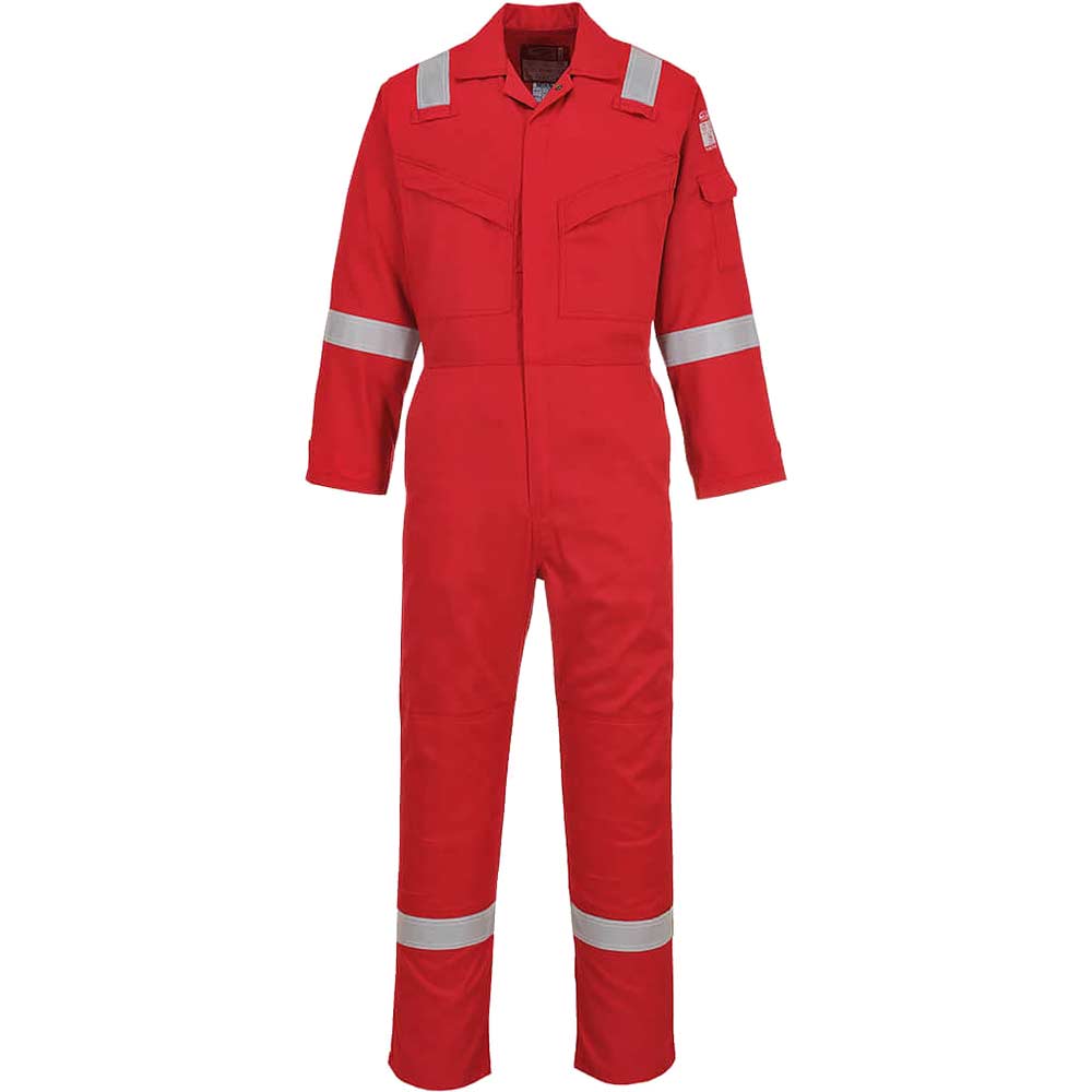 Image of Biz Flame Mens Flame Resistant Super Lightweight Antistatic Coverall Red L 33"