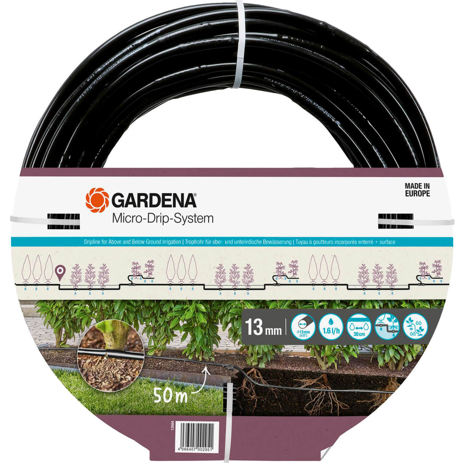 Gardena MICRO DRIP Extension Irrigation Drip Pipe (New) 1/2" / 12.5mm 50m